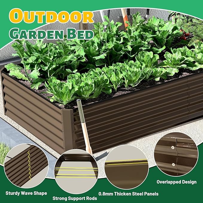 8x4x1.5 ft Galvanized Raised Garden Bed Outdoor Planter GBoxes Large Metal Planter Box for Gardening Vegetables Fruits FlowersBrown