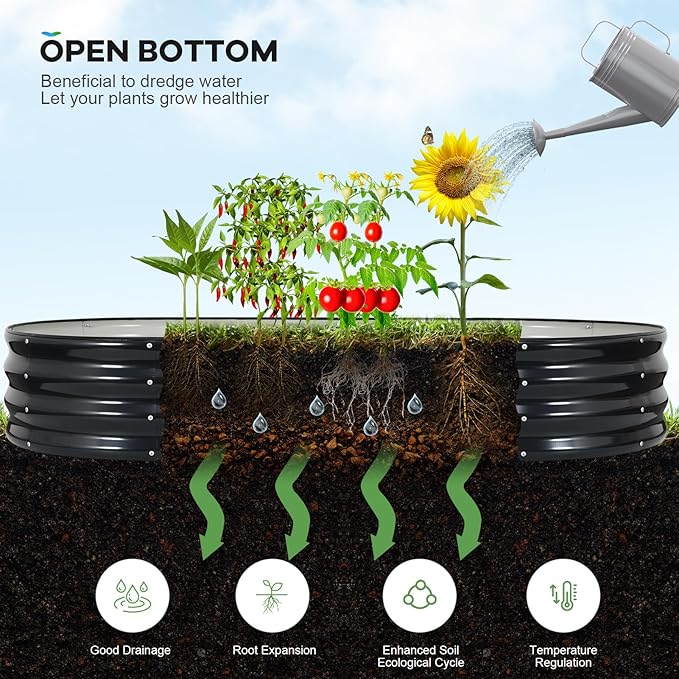Galvanized Raised Garden Bed Outdoor 6x3x1ft Oval Metal Raised Beds for Gardening Rust-Resistant Garden Planter Box for Planting Vegetables Flowers Fruits in Backyard Patio Lawn(Grey)