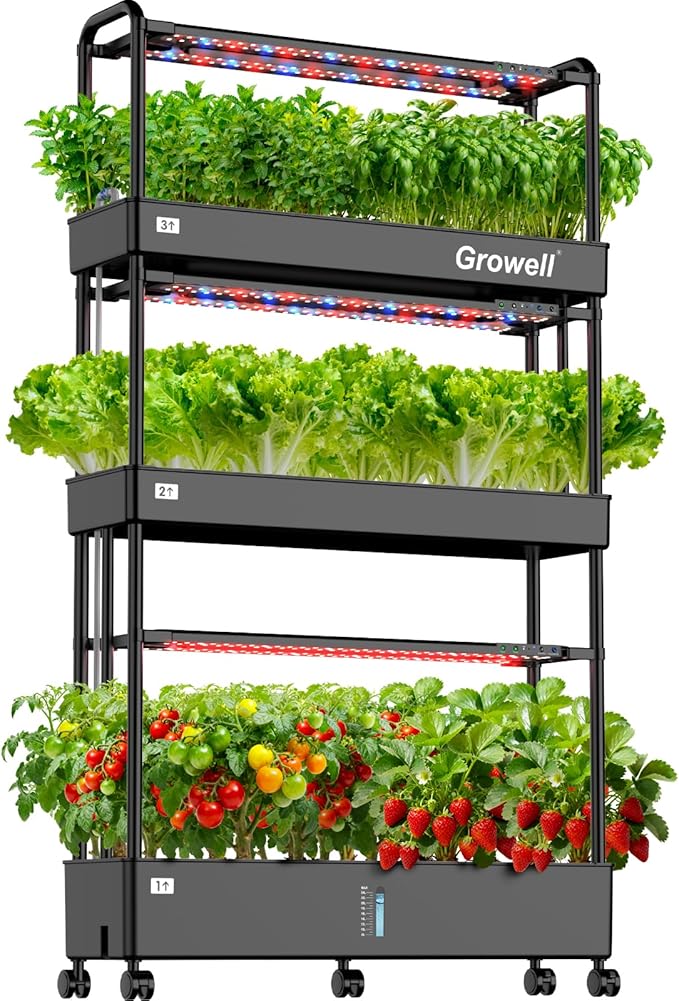 90-Pod Hydroponics Growing System Large Vertical Hydroponic Garden with Smart Full-Spectrum Grow Lights Auto Circulating Water Mobile Indoor Gardening System for Herbs Vegetables &amp Fruits