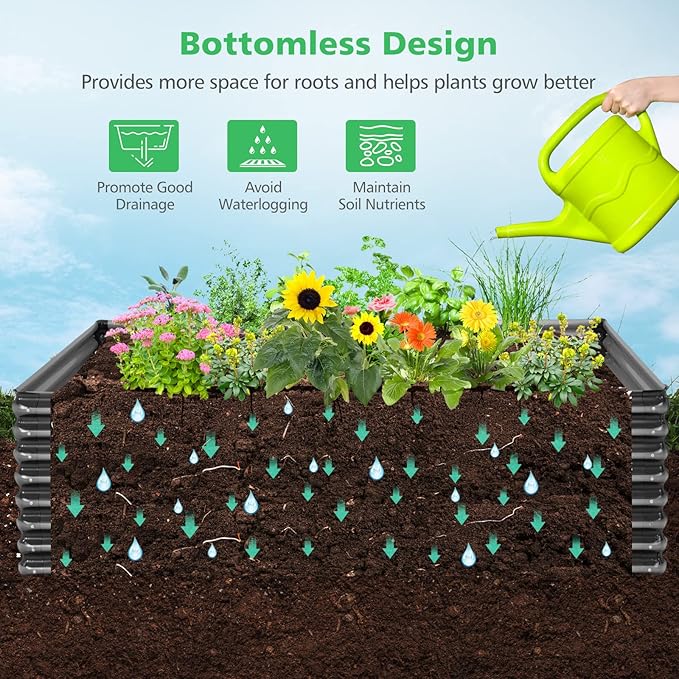 HAPPYGRILL Raised Garden Bed Raised Planter Box &amp Firewood Rack 71 x 20.5 x 43.5 Large Outdoor Galvanized Raised Garden Bed for Vegetable Flower Fruit HerbEasy Assembly