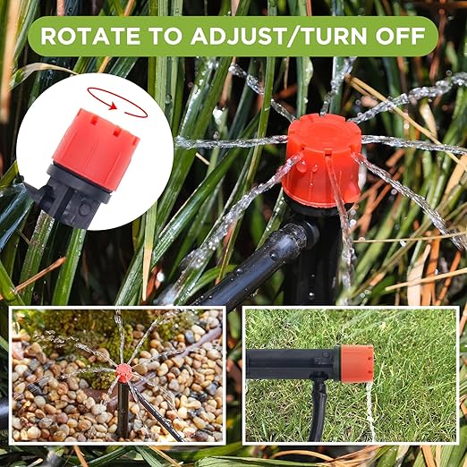 82FT Drip Irrigation System Automatic Micro Drip Kit with 1/2 and 1/4 inch Irrigation Tubing Hose Adjustable Nozzle Sparkle Garden Watering System for Flower Potted Plants Vegetable Greenhouse