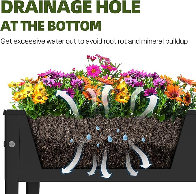 Raised Garden Bed with Cover and Legs Large Metal Elevated Growing Planter Box for Outdoor Vegetables and Flowers Black