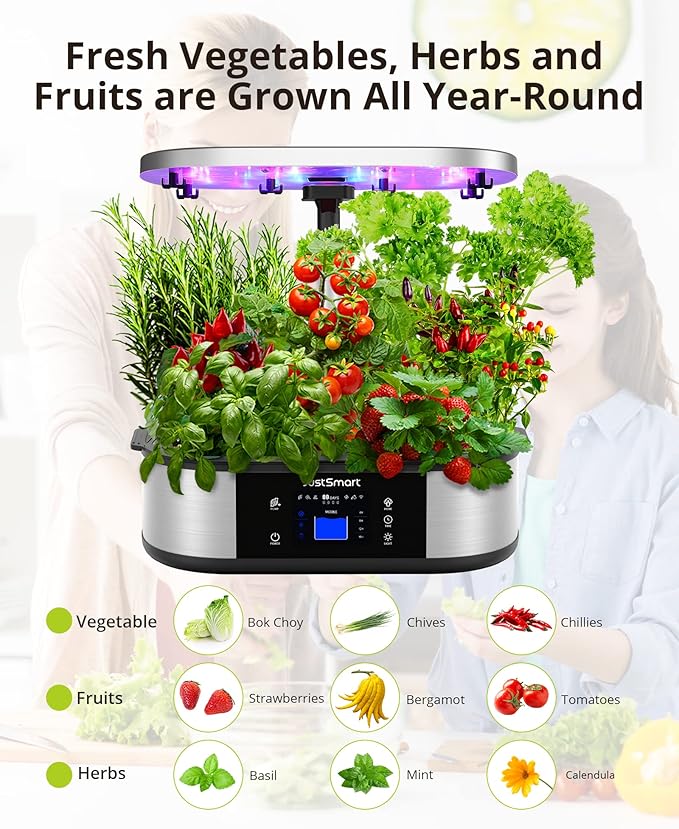 WiFi 12 Pods Hydroponics Growing System Indoor Garden with APP Controll and 3 Planting Modes Up to 30 48w 120 LED Light Automatic Water-Adding Fertilization Timer Silent Pump GS1 Max