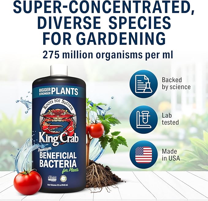 King Crab Instant Compost Tea Root Stimulator for Plants Ultra Concentrated OMRI Organic Bacteria 275 Million Organisms per ml Roses Tomatoes Houseplants Soil Conditioner Soil Microbes