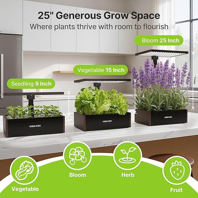 SUNCOZE Hydroponics Growing System Kit 20 Pods Indoor Herb Garden with 10L Water Tank &amp Adjustable Height 25 30W LED Grow Light LCD Display with Veg/Flower Modes Pump &amp Low Water Reminder
