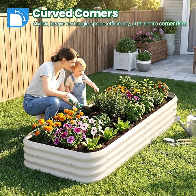 Quictent Galvanized Raised Garden Bed Kit 6x3x1ft Oval Large Metal Outdoor Planting Box Ground Planter Strengthened by Crossbar Beige