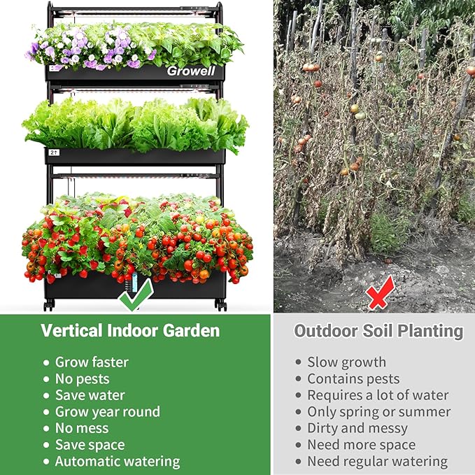 Large Hydroponics Growing System Kit 90 Pods Vertical Hydroponic Garden with 2 Light Modes Grow Light Auto Circulating Water System 40L Indoor Gardening System for Herb Vegetable Fruit