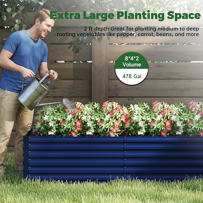 8x4x2 ft Outdoor Raised Garden Bed Large Metal Planter Raised Beds Planters for Outdoor Plants for Vegetables Flowers Herbs Fruits and Succulents.(4 PcsBlue)