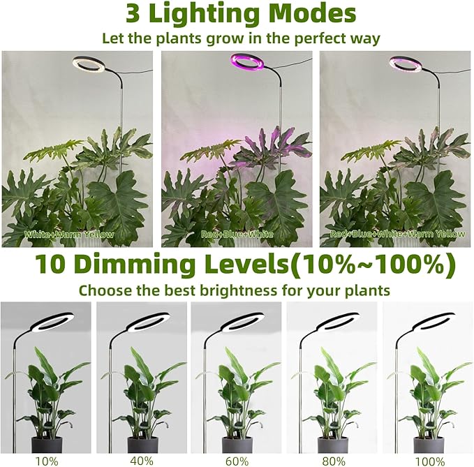 LED Grow Light for Indoor Plants Full Spectrum led Grow Light55 inches Adjustable HeightGrowing Lamp with TimerDimmable Brightness Ideal for Tall Plants