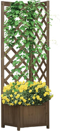 Outsunny Wooden Raised Garden Bed with Trellis 57 Freestanding Corner Planter Box for Vine Plants Flowers Climbing and Planting Carbonized