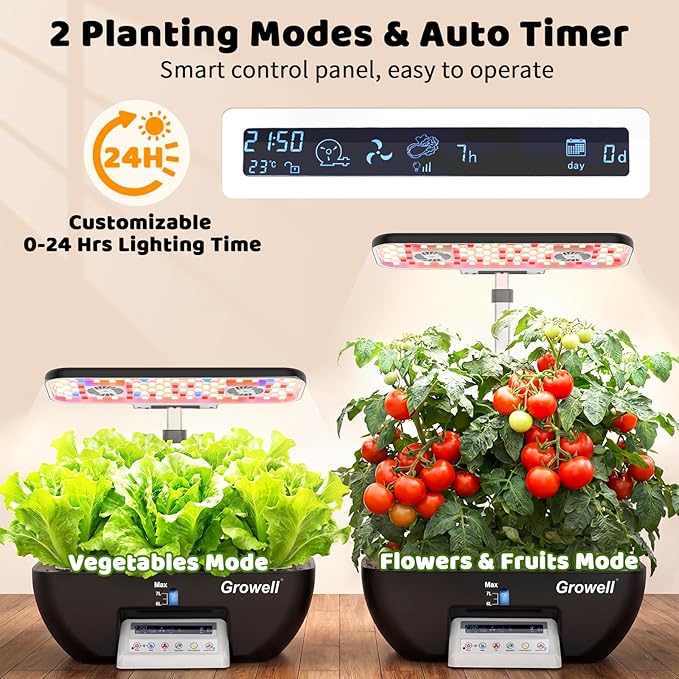 Hydroponics Growing System Kit 17 Pods Indoor Herb Garden with 2 Fans Circulation Grow Light Smart Water Cycle Auto Timer 10L Water TankPerfect Indoor Gardening System Gifts(Black/White)