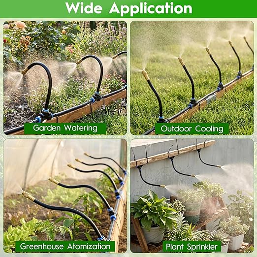 100Ft 360° Adjustable Drip Irrigation System Kit 1/4 Inch PE Tubing with 20 Bendable Nozzles Automatic Garden Watering System for Greenhouse Lawn Raised Bed Flower Bed