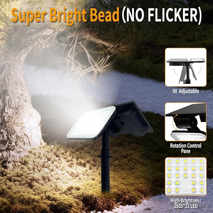 Solar Spot Lights Outdoor Waterproof Motion Sensor Dusk to Dawn Solar Powered Spotlights Uplights with 90° Adjustable Solar Panel &amp Light Head for Wall Yard Trees Pathway Landscape Lighting