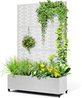 Metal Raised Garden Bed with Trellis 2-in-1 Planter Box &amp Privacy Screen for Climbing Plants Outdoor Standing Flower Bed with Drainage Holes 47.2 L x 16.7 W x 70.8 H White-Brick
