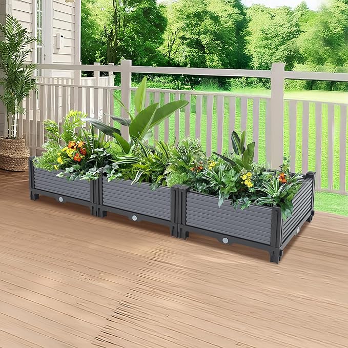 Plastic Raised Garden Bed Outdoor Raised Bed Planter Elevated Planter Garden Box for Vegetable/Flower/Herb Raised Planter Box for Balcony and Patio Gardening