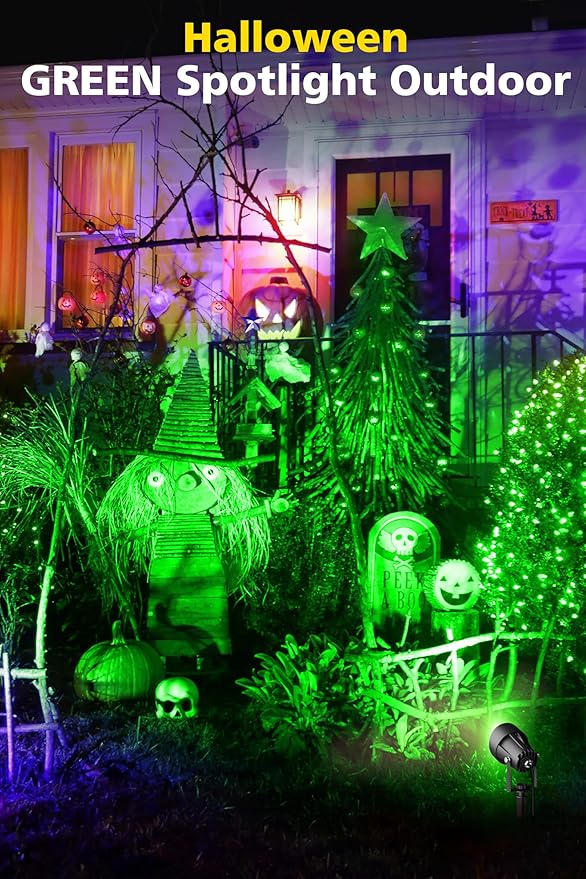 T-SUN Green Spotlight Outdoor Waterproof LED Landscape Lighting with US Plug Easy Install 270° Adjustable Outdoor Spot Lights for Garden Tree Yard Decor 2 Pack