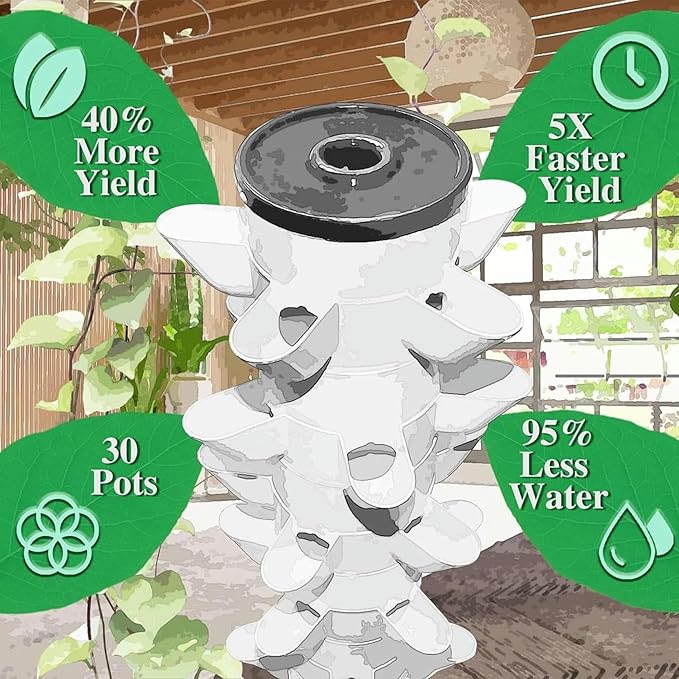 Hydroponic Tower Growing sytem Indoor hydroponic Grow System Vertical Grow Tower 6 Layer 30 Plants Sites with Pump and Movable Water Tank