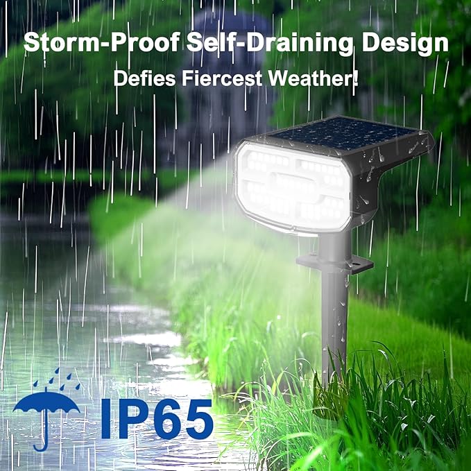 Solar Lights Outdoor Waterproof IP65 Super Bright LED 6500K 2 Lighting Modes Solar Powered Yard Garden Solar Spot Lights for Outside Landscape Auto On/Off -2 Pack