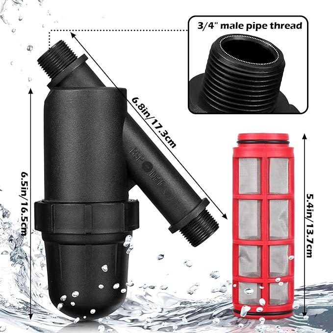 4 Pcs Drip Irrigation Inline Y Filter with Mesh Screen 3/4 x 3/4 Male Thread Connections Hydroponics Y Filter for Garden Greenhouse Agricultural Drip Sprinkler Irrigation