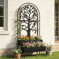 Arched Outdoor Planter Box with Trellis for Climbing Plants 2 Tiers Metal Privacy Planters for Patio Tall Raised Garden Bed with Legs for Vegetables Fruits Balcony 75.2 x 22 x 34.6 Inch Black