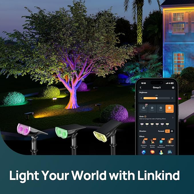 Linkind Smart Solar Spotlight Color Changing Landscape Lighting APP/Voice Control Solar Lights Outdoor IP67 Waterproof Spot Lights Outdoor for Yard Garden Pathway(2 Pack)