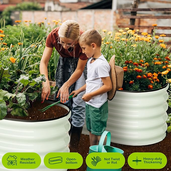 2 Pcs 4.5x2x1ft Galvanized Raised Garden Bed OutdoorPlanters for Outdoor PlantsOpen-Ended Base Planter Raised BoxesOval Metal Planter Box for Vegetables Flowers FruitsRubber Edge White