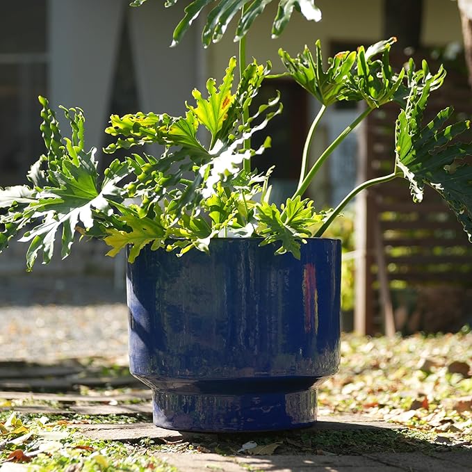 Handmade Solid Blue Glazed Ceramic Planter Set of 3 15129 Inch Diameter for Succulents Flowers Outdoor G Indoor Staircase Use Breathable Porous Clay