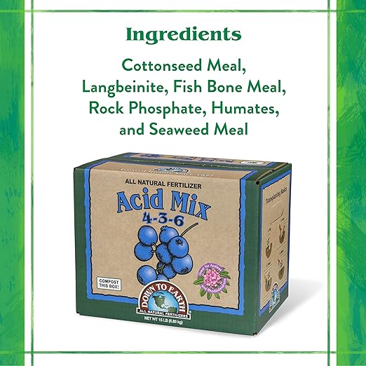 Down To Earth All Natural Fertilizers Organic Acid Mix - Plant Food for Blueberries Raspberries Azaleas and Rhododendrons 4-3-6 15 lb