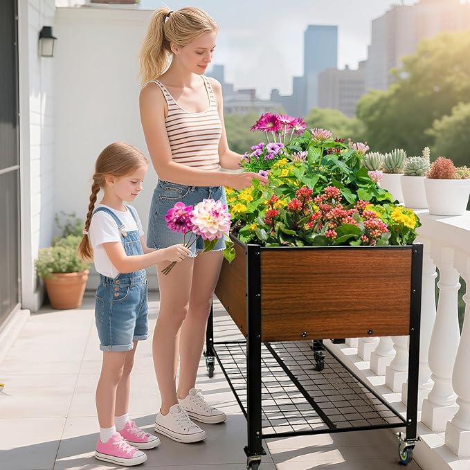 Raised Garden Bed with Legs and Wheels Self-Watering Planter Box 48x24x30 in Elevated Raised Bed with Drainage Hole Built to Withstand Sun Rain and Wind for Up to 2 Years