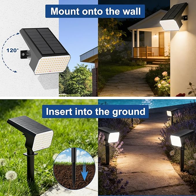 LANSOW 12 Pack Solar Spot Lights Outdoor Waterproof IP67 (90 LED/4 Modes) Solar Landscape Spotlights 2-in-1 Solar Powered Flood Lights for Yard Garden Pathway Outside Tree Auto ON/Off(Warm White)