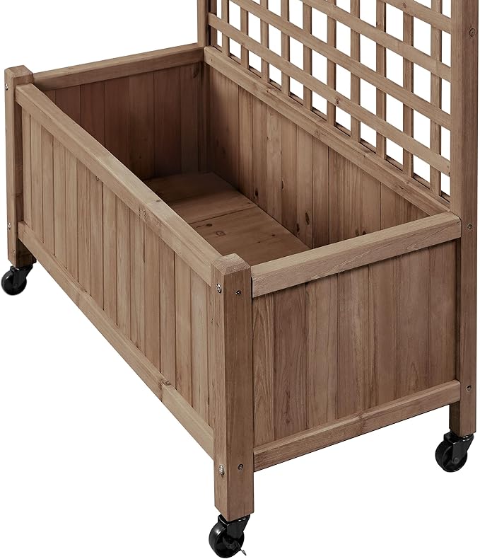 Topeakmart Garden Flower Box for Vine Climbing Plants Standing Vertical Planter Box Wooden Raised Plant Bed Vertical Garden Planter Bed for Yard/Patio/Backyard Dark Brown 35.5″ L × 18″ W × 72″ H