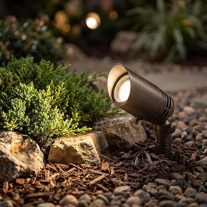 Kichler 12V MR-16 Adjustable Cowl Brass Accent Light in Centennial Brass Directional Landscape Light Fixture 15485CBR (2.5 W x 2.5 H x 6 L)
