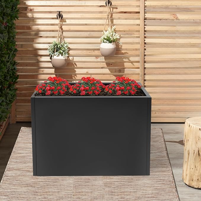 Metal Tall Rectangular Planter Rectangular Steel Raised Garden Bed with Detachable Shelf Tall Resin Garden Pots Outdoor Planters Box Planter Box for Outdoor Patio/Porch