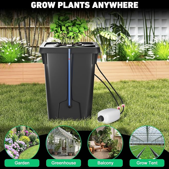 DWC Hydroponics Growing System with Top Drip Kit 7 Gallon Deep Water Culture Bucket System with Air Pump Air Stone Air Hose Recirculating Drip Garden System