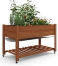 GarveeHome Raised Garden Bed 48x24x32 in Mobile Elevated Wood Planter Raised Beds w/Lockable Wheels Storage Shelf and Protective Liner for Indoor/Outdoor GardeningAcorn Brown