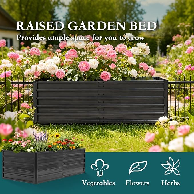 DUMOS Galvanized Raised Garden Bed Outdoor 6x3x2ft Planter Box Outdoor for Deep-Rooted Herbs/Flowers/Vegetables Large Metal Garden Bed for Patio Balcony and Backyard Gray