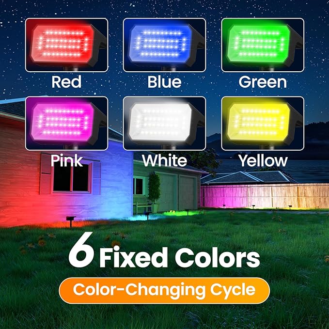Fabrito Color Changing Solar Spot Lights Outdoor 10 Pack [6+1 Lighting Modes] Auto On/Off RGB Spotlights Waterproof Multicolor Landscape Lights for Garden Tree Halloween Christmas