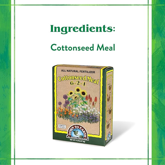 Down To Earth All Natural Fertilizers Organic Cottonseed Meal - Plant Food for Low pH Acid Soil Loving Plants 6-2-1 5 lb