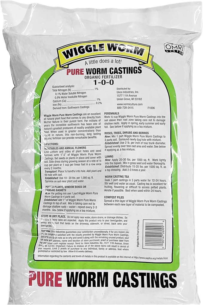 100% Pure Organic Mineral-Dense Worm Castings Fertilizer 15lbs - Improves Soil Fertility and Aeration for Growing Better Houseplants Vegetables and More