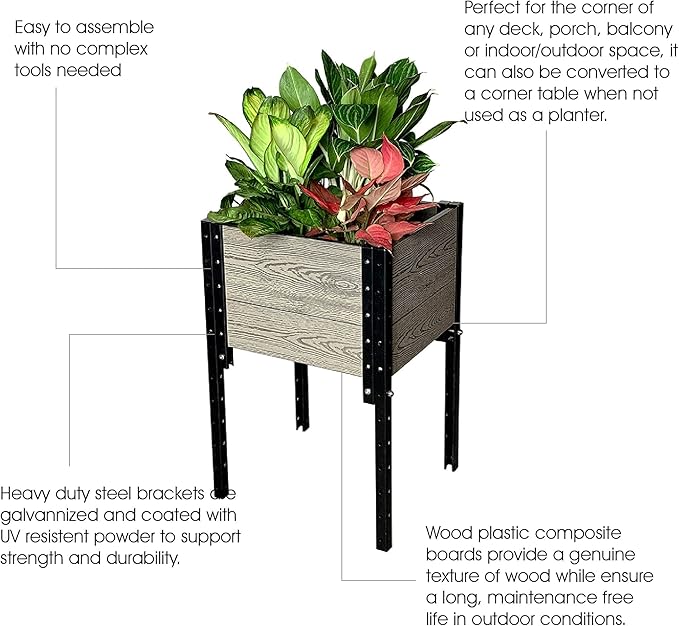 Everbloom Modular Elevated Wood Plastic Composite Planter Box in Gray 19 D x 17 W x 28 H –Architecturally Designed Premium Planter for Flowers Herbs &amp Veggies - Elevate Your Gardening Experie