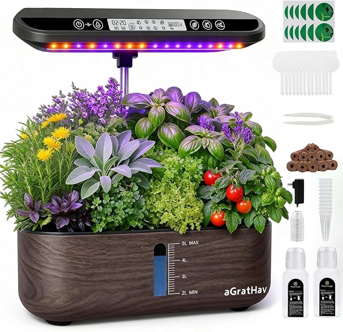 Hydroponics Growing System Kit Indoor Herb Garden 14 Pods Upgraded LCD Display LED Grow Light Quiet Smart Water Pump Automatic Timer Hydroponic Planter for Home Kitchen Office (Black)