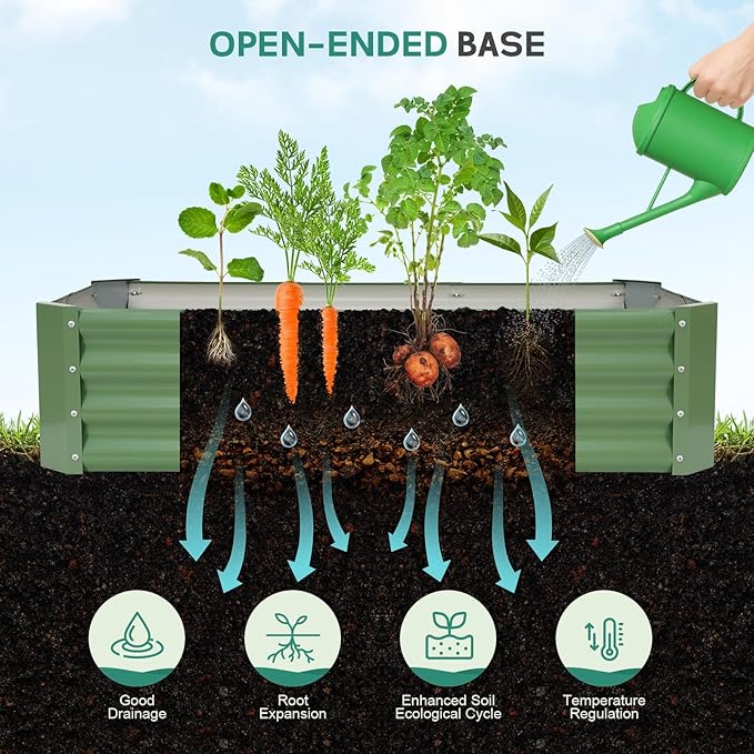 Galvanized Raised Garden Bed - 4x2x1ft Metal Garden Planter Box Outdoor | Steel Raised Bed Kit with Bracing Rods Gloves for Gardening Vegetables Fruits and Flowers (Oliver Green)