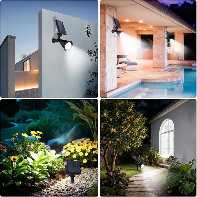 Solar Spot Lights Outdoor Waterproof 18 LED Solar Powered Landscape Lighting Low Voltage Auto On/Off for Garden Yard Tree Flag Wall Pathway 4 Pack