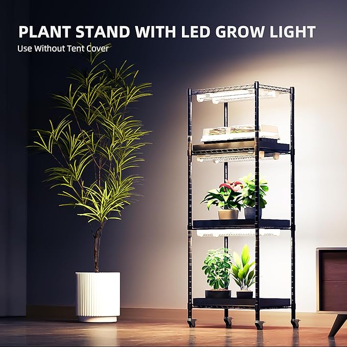 Spider Farmer 2025 Plant Stand with Grow Light 4-Tier Rack 6Pcs 12 Full Spectrum 5000K LED Grow Lamps and Tent Cover Height Adjustable Small Greenhouse for Seedling Plant Indoor 16Lx12Dx47H (Update)