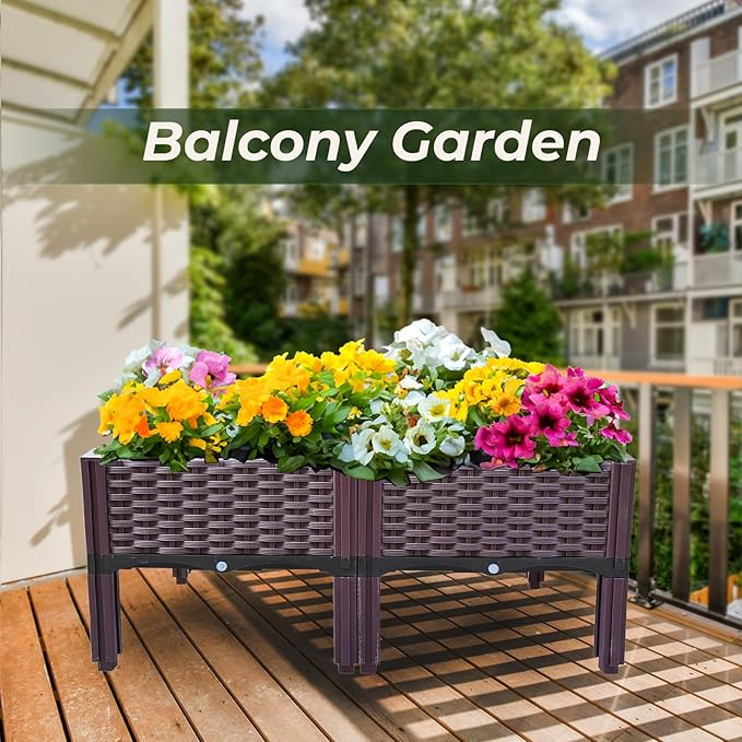 Plastic Raised Garden Bed Set of 2 Planter Grow Boxes 14.5 H with Legs Garden Growing Beds for Indoor &amp Outdoor Vegetable Fruit Flower Herb