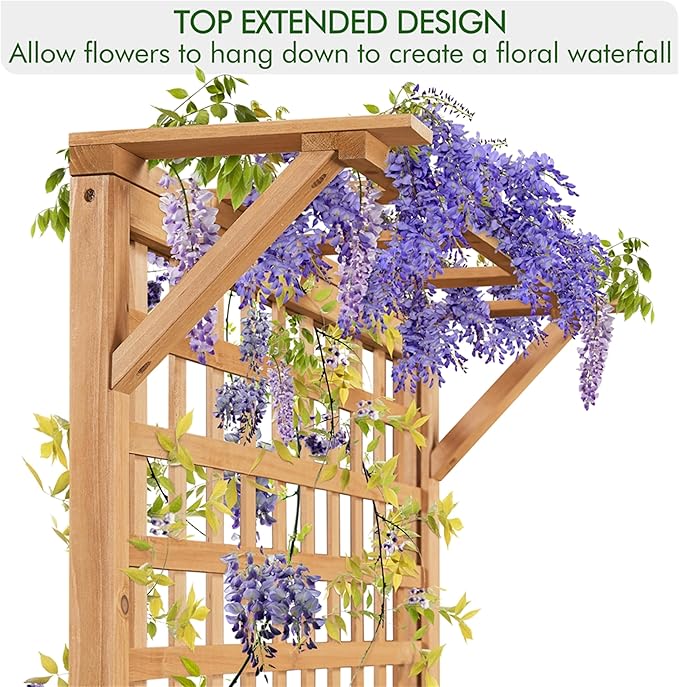 Yaheetech 72 H Garden Planter with Trellis for Vine Climbing Horticultural Plants Yard Box Outdoor w/Drainage Holes Garden Planter Bed for Flowers Herbs Light Brown