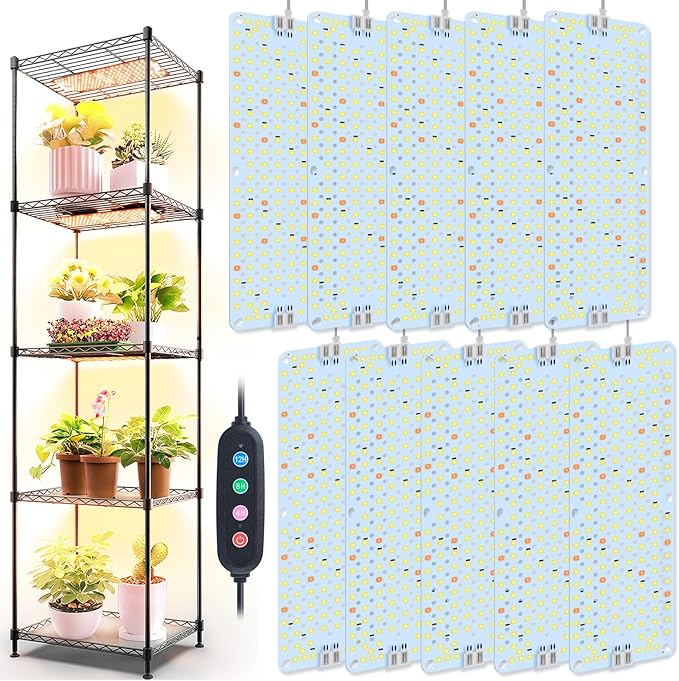 10Panel Grow Lights for Indoor Plants Seed Starting Veg Pot Plants Bonsai with Timer 4/8/12/16/20H Ultra-Thin Under Cabinet &amp Shelf Full Spectrum LED Plant Growing Lamp Multi-Panels Free Con
