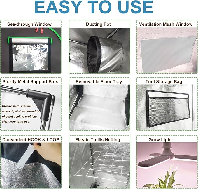 Grow Tent Kit Complete 48 x 48 x 80 High Reflective Mylar Indoor Grow Tent Hydroponics Indoor Plant Growing Tent with Carbon Filter Full Spectrum Grow Light Ventilaion Fan Growing System (4 x 4)