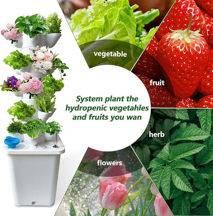 25 Plants Hydroponic Tower Hydroponics Growing System Tower Hydroponics Tower with Timer Automatic Watering Vertical Hydroponic Tower Planter Germination Kit for Herbs Vegetables Fruits