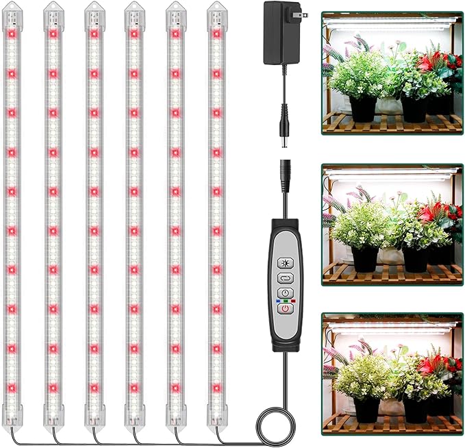6-Bar Grow Light Strips for Indoor Plants 16 Full Spectrum Plant Lights 6500K Sunlike Grow Lights with 6/12/18H Timer 5-Level Dimmable for Indoor Growing